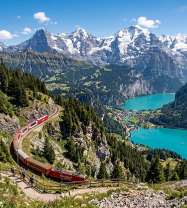 Charming Italian-Swiss village with lake views and café on scenic private rail tour from Zurich