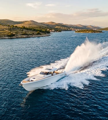 Alesta Marine Raptor 37 luxury speedboat cutting through Adriatic Sea at full speed