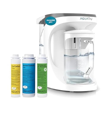 AquaTru Carafe Alkaline countertop reverse osmosis water purifier with glass carafe