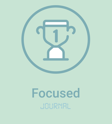 A minimalist trophy icon on a light green background with the words Focused Journal below.