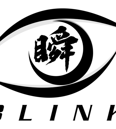 a black and white logo with a black and white eye