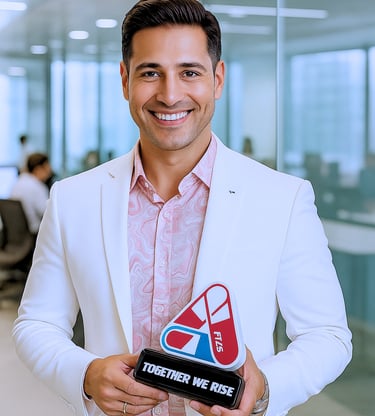 Strio Healthcare CEO Mr.Shibam Biswas standing in office with a memento of the company