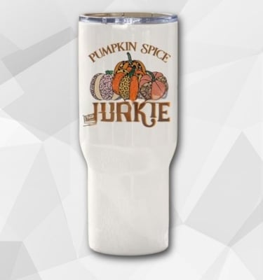 Tumbler with a UV sticker design stick to it made in prime acrylics