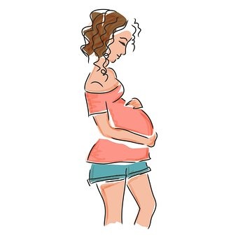Dibujo de mujer embarazada tocándose la barriga