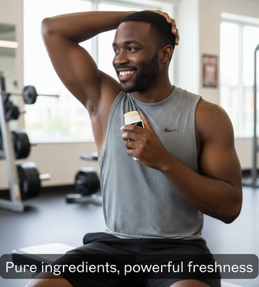 a black man apply Back2natualness tallow natural deodorant