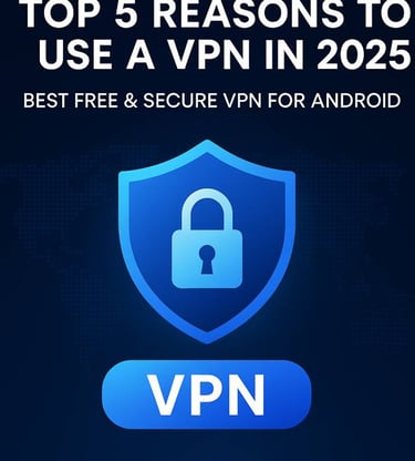 a blue shield with the words top 5 reasons to use a vpn vpn