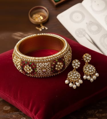 Lac Chudi premium designer lac bangles with earrings on display