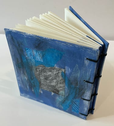 Coptic binding - collage cover blue