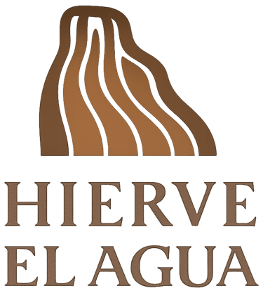 Hierve el Agua logo featuring brown petrified waterfall icon and serif text for the Oaxaca nature site.