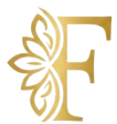 Elegant gold letter F logo with a floral lotus motif on a black background of Fatima Decor.