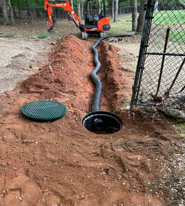 Install of a 24 inch catch basin drainage system with 6 inch corrugated pipe