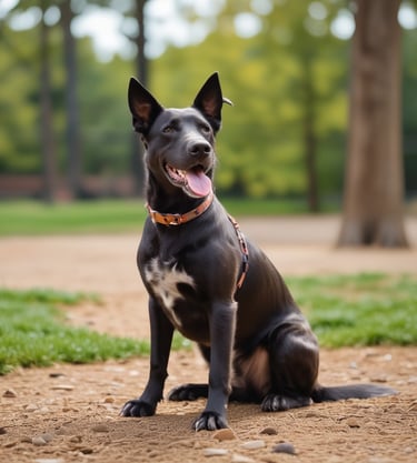A clean yard with a happy dog playing.