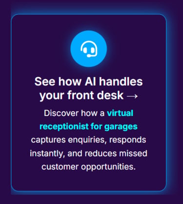 AI garage receptionist handling customer enquiries and capturing missed calls for workshop enquiry a