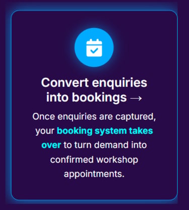 Garage enquiries converted into confirmed bookings using AI automation and integrated garage booking