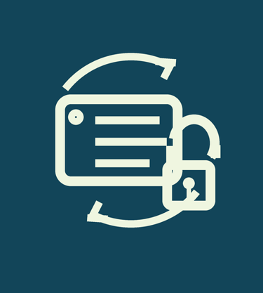 Flat icon showing a label with an unlocked padlock and refresh arrows for secure transactions.