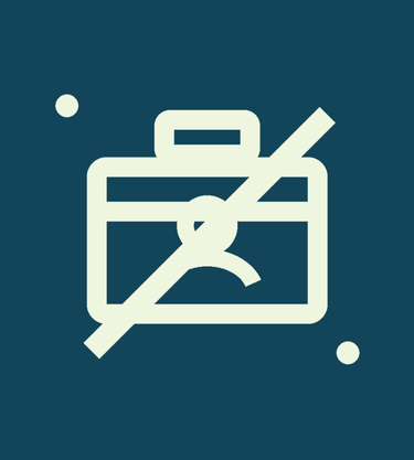 Minimalist icon of a briefcase with a line through it representing unemployment or job loss.