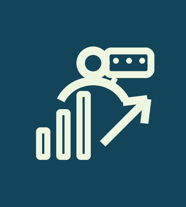 Business growth icon with a bar chart, upward arrow, and person profile for career success.