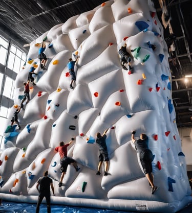 a group of people climbing a climbing wall MURO DE ESmuro de escalar para eventos en south carolina