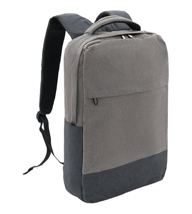 Two-tone grey laptop backpack with padded shoulder straps and a slim design for business travel.