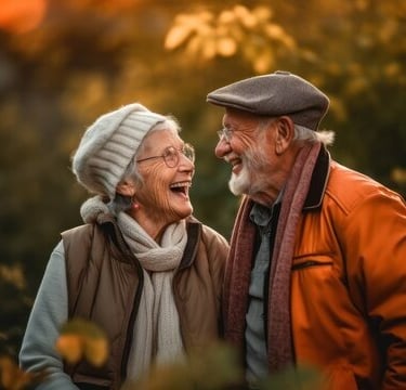 imagem de um casal de aposentados sorrindo felizes