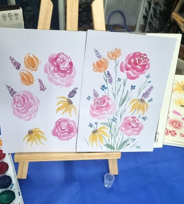 Leaves and flower watercolour pictureup