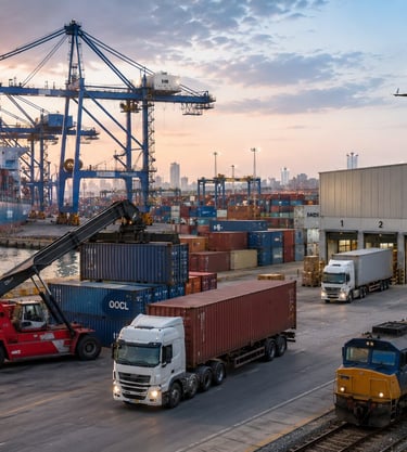 Container port with cargo cranes supporting global shipping and logistics