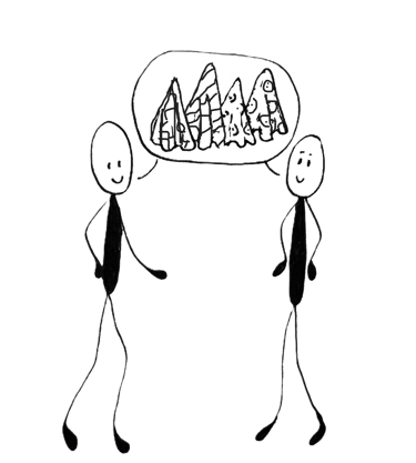 two stickmen talking about the new Noseknot handkerchiefsdesigns