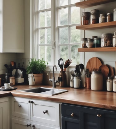 a kitchen counter top with a sink and a window