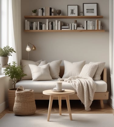 a couch with pillows and pillows in a room