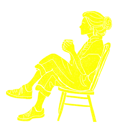 Ilustración de una mujer mayor tomando café