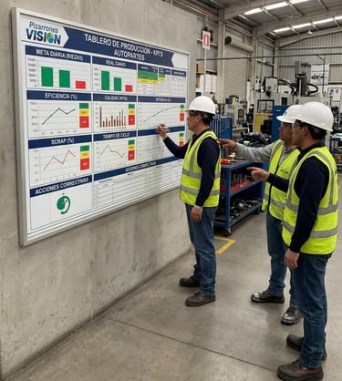 Pizarrón VISION personalizado colocado en pared como pizarra de producción y KPI´s