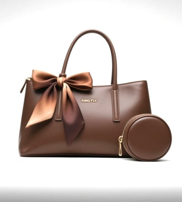 Classic Leather Tote with Silk Scarf by King Fly