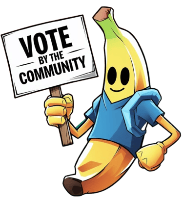 a banana peely banana with a sign saying vote by the community