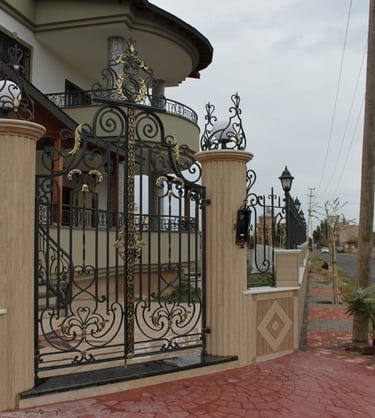 Porte d'entrér en fer forgé noir et or