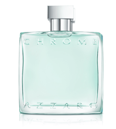 Azzaro Chrome Eau de Toilette cologne spray bottle with light blue fragrance and silver cap.