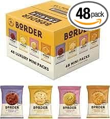 Border Biscuits 48 pack of luxury mini packs featuring various assorted flavors.