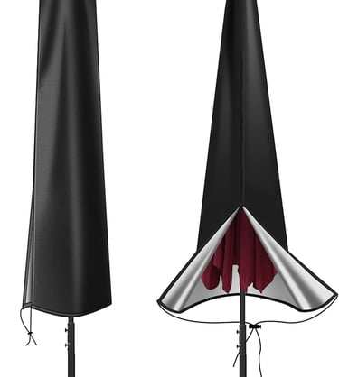 a black umbrella with a red umbrella
