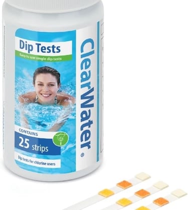 a bottle of cleanteste test strips with a white and orange liquid