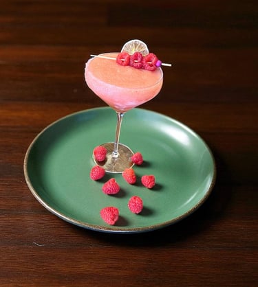 Blushing Belle, Raspberry Lyche Margarita by mixologist Kelsie Bender
