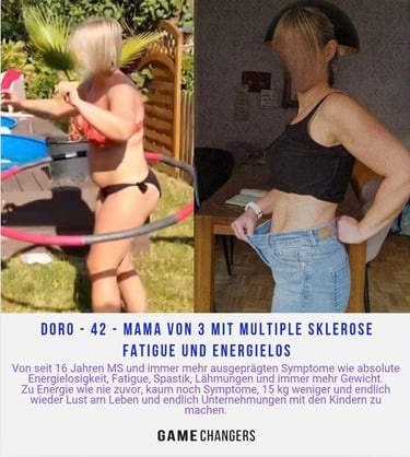 Vorher-Nachher-Foto von Doro, 42, mit sichtbarer Gewichtsabnahme und neuer Lebensfreude trotz MS