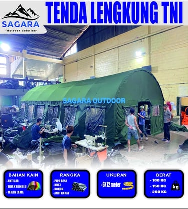 tenda lengkung standar tni ukuran 6x12m untuk barak militer
