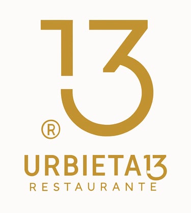 Logotipo del restaurante Urbieta 13, imagen corporativa de restaurante de cocina tradicional.