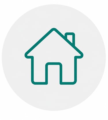 A simple teal house outline icon representing homepage or real estate property on a white background.