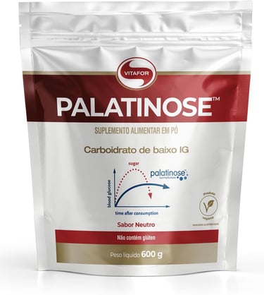 Pote de Palatinose Vitafor: carboidrato puro e sem aditivos para energia estável