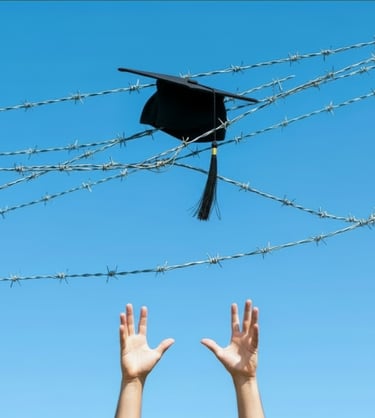 graduation hat caught in barbed wire