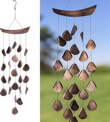 Decorative outdoor wind chime designed to add soothing sound to a backyard patio.
