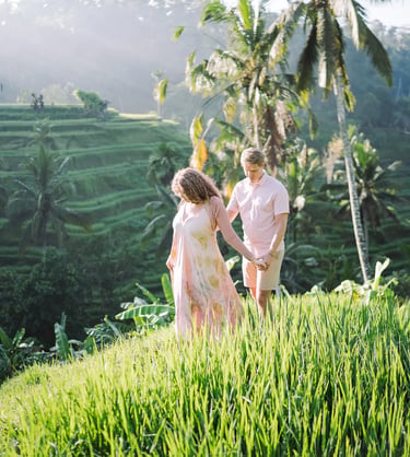 Couple portrait overlooking the rice fields during a family photography session in Tegalalang Bali