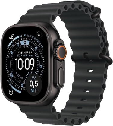 Apple Watch Ultra 3 GPS + Cellular, Caixa em titânio preto de 49 mm com Bracelete Ocean preta
