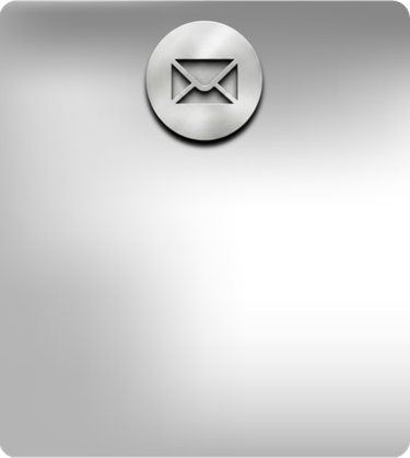 Minimalist silver metallic background featuring a circular brushed steel email envelope icon.