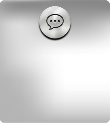 A metallic chat bubble icon on a brushed silver background, symbolizing modern digital communication and support.